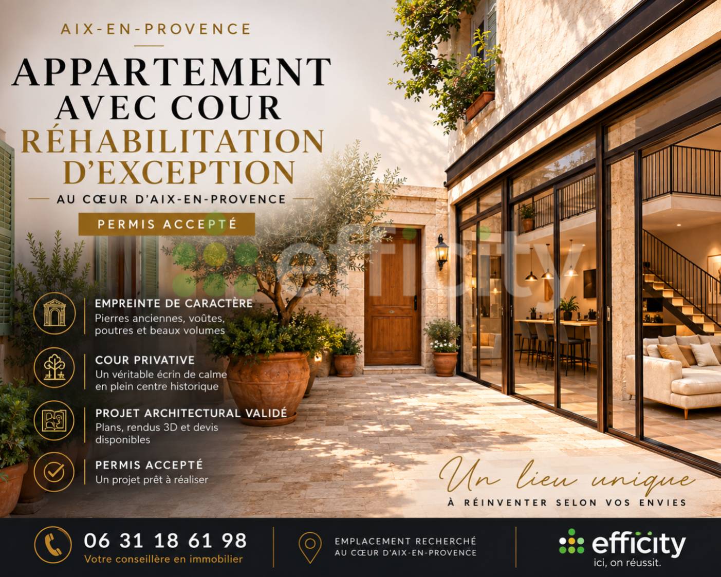 Appartement 161 m² + cours intérieur 50 m² à Aix-en-Provence
